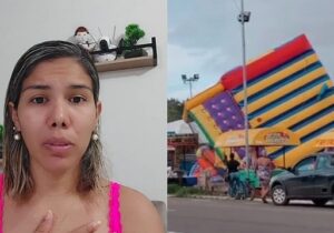 Mãe que tinha filhos em brinquedo que 'voou' na orla de Macapá fala sobre o acidente