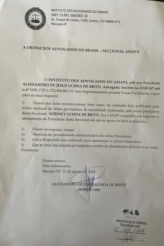 Irmão pede afastamento do presidente da OAB do Amapá