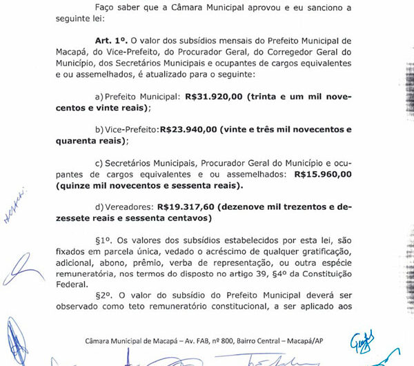 Sem debates, Câmara aumenta em 68% o salário do prefeito de Macapá