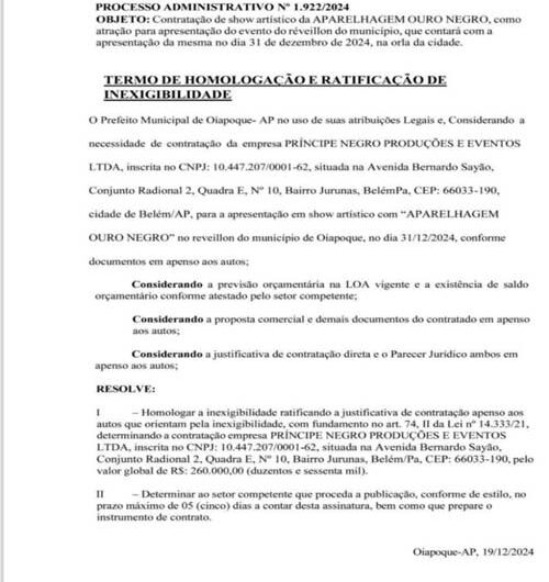 Com 13º atrasado, Prefeitura de Oiapoque gasta R$ 260 mil com atração de Réveillon