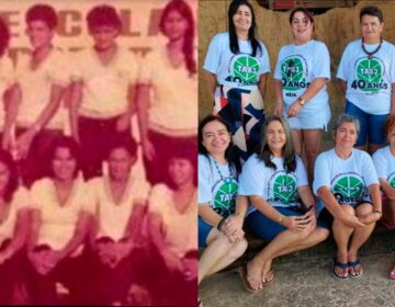 Amigas recriam foto da época de escola após 42 anos