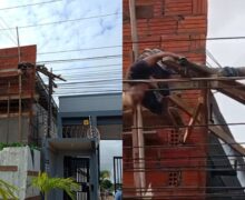 Operários sofrem choque elétrico em obra; um deles ficou pendurado e fumaçando