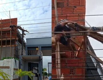 Operários sofrem choque elétrico em obra; um deles ficou pendurado e fumaçando