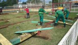 No Bailique, construção de sede em parquinho recém-inaugurado vira caso de polícia
