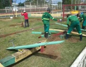 No Bailique, construção de sede em parquinho recém-inaugurado vira caso de polícia