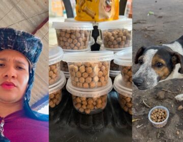 Em Macapá, jovem percorre a cidade de bicicleta levando ração e água a animais de rua