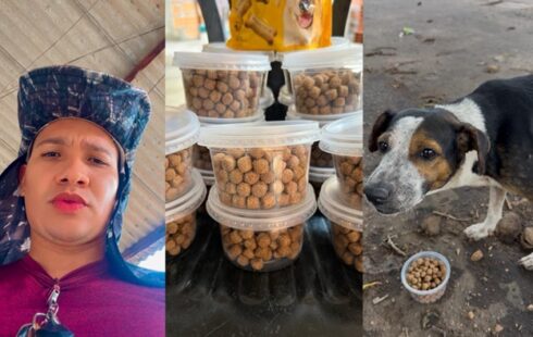 Em Macapá, jovem percorre a cidade de bicicleta levando ração e água a animais de rua
