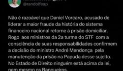 Randolfe defende manutenção da prisão de Daniel Vorcaro: ‘ninguém está acima da lei’